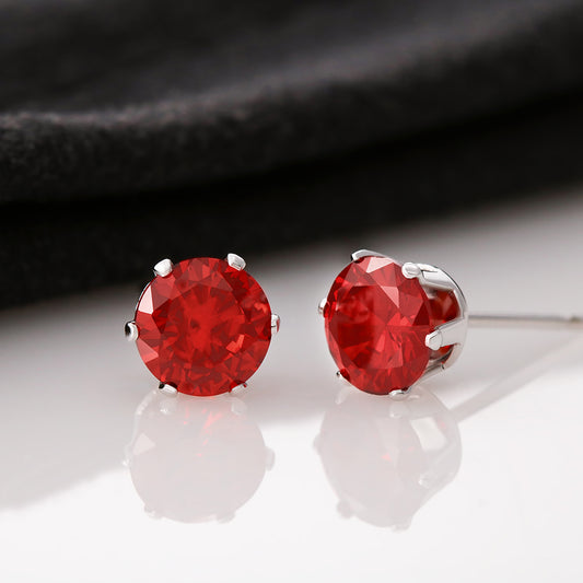 Red Cubic Zirconia Earrings 14k White Gold dipped